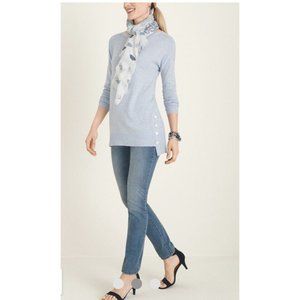 Chicos Womens Knit Sweatshirt Pullover Blue Light Blue Button Detail Sz 2 (L)